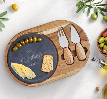 Personalized Wood & Slate Cheese Set